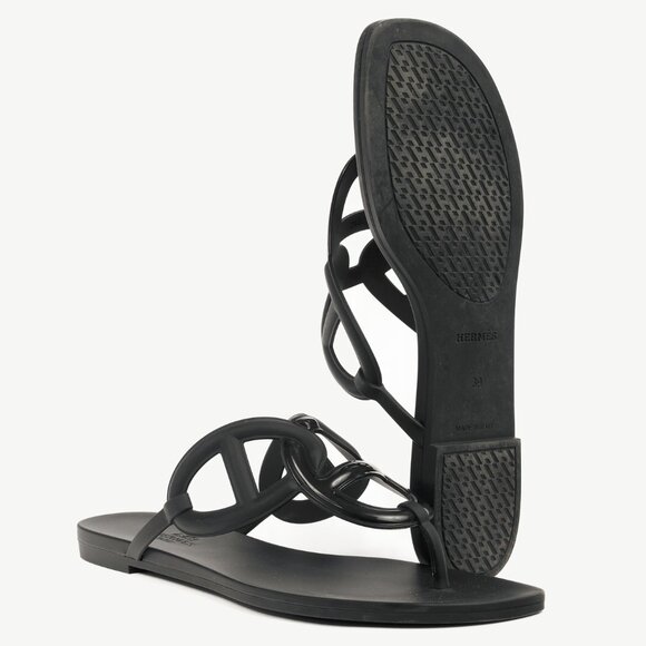 Hermes Egerie Noir Rubber Chaine d'Ancre Thong Sandals - Picture 5 of 11